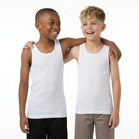 5 Pack Boys Ribbed Tank Tops, Tag-Free Soft Cotton Blend Undershirts for Boys, Five Breathable Sleeveless Shirts in Saudi Arabia