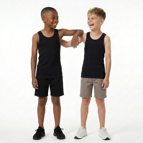5 Pack Boys Ribbed Tank Tops, Tag-Free Soft Cotton Blend Undershirts for Boys, Five Breathable Sleeveless Shirts in Saudi Arabia