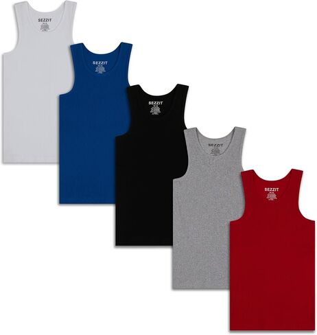 5 Pack Boys Ribbed Tank Tops, Tag-Free Soft Cotton Blend Undershirts for Boys, Five Breathable Sleeveless Shirts in Saudi Arabia