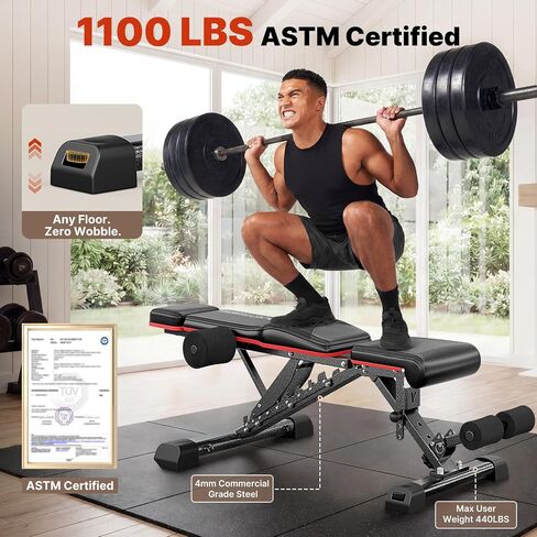 YOLEO MAX Weight Bench, 880LB Adjustable Weight Bench for Bench Press, Foldable Weight Bench with Bench Press Rod/Extended Head for Home Gym/Full Body Workout 90 Degree Workout Bench User 6'56'' in Kuwait