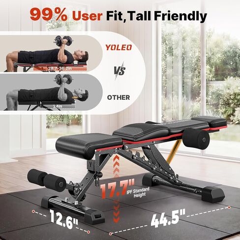 YOLEO MAX Weight Bench, 880LB Adjustable Weight Bench for Bench Press, Foldable Weight Bench with Bench Press Rod/Extended Head for Home Gym/Full Body Workout 90 Degree Workout Bench User 6'56'' in Kuwait