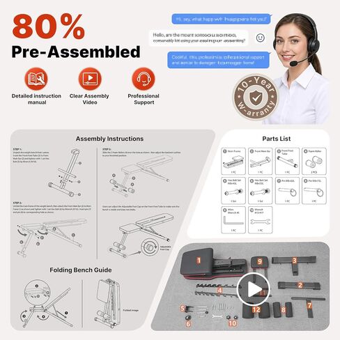 YOLEO MAX Weight Bench, 880LB Adjustable Weight Bench for Bench Press, Foldable Weight Bench with Bench Press Rod/Extended Head for Home Gym/Full Body Workout 90 Degree Workout Bench User 6'56'' in Kuwait