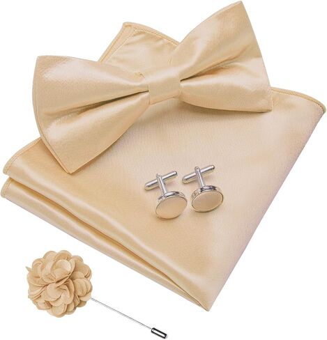 DiBanGu Mens Pre-tied Bow Tie Pocket Square and Cufflinks Set | Mens Satin Bow Tie Set 4PCS, Solid Pre-tied Bowtie, Great Gift Box, Wedding Business Formal in Kuwait
