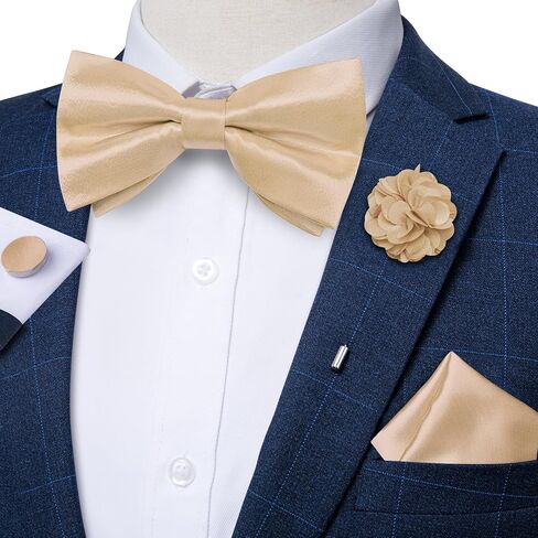 DiBanGu Mens Pre-tied Bow Tie Pocket Square and Cufflinks Set | Mens Satin Bow Tie Set 4PCS, Solid Pre-tied Bowtie, Great Gift Box, Wedding Business Formal in Kuwait
