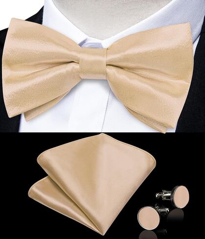 DiBanGu Mens Pre-tied Bow Tie Pocket Square and Cufflinks Set | Mens Satin Bow Tie Set 4PCS, Solid Pre-tied Bowtie, Great Gift Box, Wedding Business Formal in Kuwait