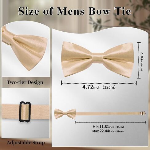 DiBanGu Mens Pre-tied Bow Tie Pocket Square and Cufflinks Set | Mens Satin Bow Tie Set 4PCS, Solid Pre-tied Bowtie, Great Gift Box, Wedding Business Formal in Kuwait