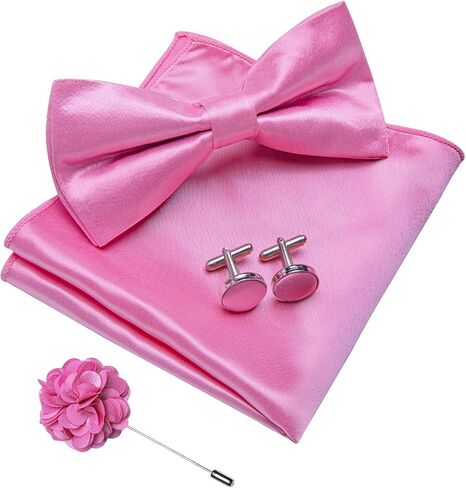 DiBanGu Mens Pre-tied Bow Tie Pocket Square and Cufflinks Set | Mens Satin Bow Tie Set 4PCS, Solid Pre-tied Bowtie, Great Gift Box, Wedding Business Formal in Kuwait