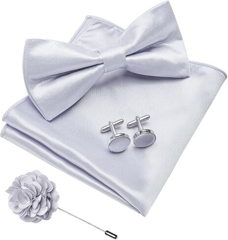 DiBanGu Mens Pre-tied Bow Tie Pocket Square and Cufflinks Set | Mens Satin Bow Tie Set 4PCS, Solid Pre-tied Bowtie, Great Gift Box, Wedding Business Formal in Kuwait