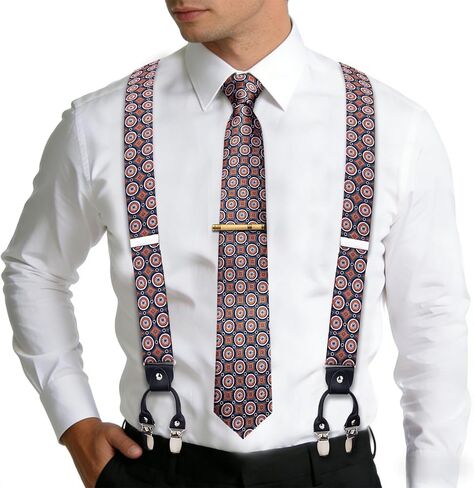YourTies Suspenders and Tie for Men Silk Elastic Y Type Braces Strong 6 Clips with Tie Clip Party Wedding Tuxedo Dress Pants in Saudi Arabia