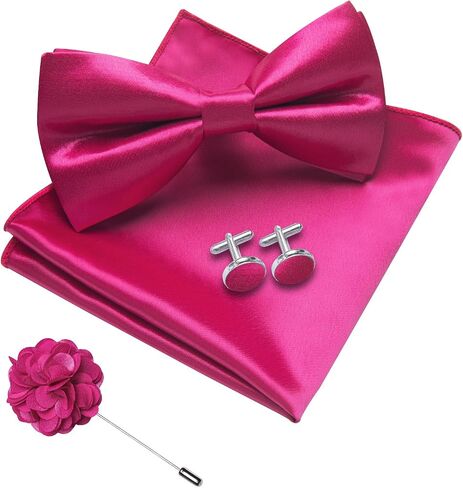DiBanGu Mens Pre-tied Bow Tie Pocket Square and Cufflinks Set | Mens Satin Bow Tie Set 4PCS, Solid Pre-tied Bowtie, Great Gift Box, Wedding Business Formal in Kuwait