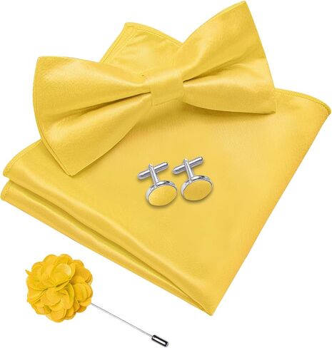 DiBanGu Mens Pre-tied Bow Tie Pocket Square and Cufflinks Set | Mens Satin Bow Tie Set 4PCS, Solid Pre-tied Bowtie, Great Gift Box, Wedding Business Formal in Kuwait
