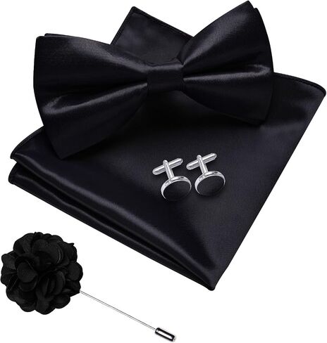 DiBanGu Mens Pre-tied Bow Tie Pocket Square and Cufflinks Set | Mens Satin Bow Tie Set 4PCS, Solid Pre-tied Bowtie, Great Gift Box, Wedding Business Formal in Kuwait