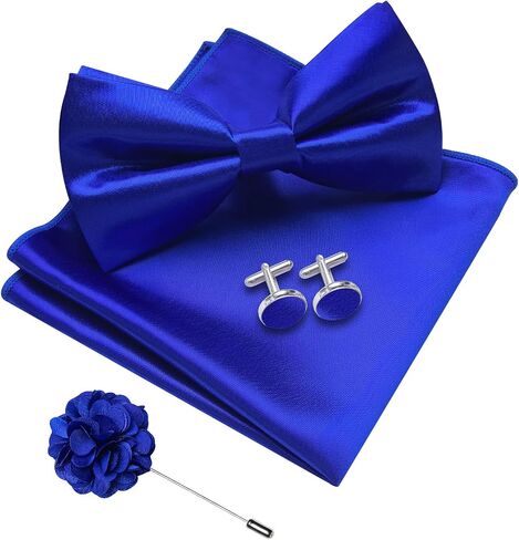 DiBanGu Mens Pre-tied Bow Tie Pocket Square and Cufflinks Set | Mens Satin Bow Tie Set 4PCS, Solid Pre-tied Bowtie, Great Gift Box, Wedding Business Formal in Kuwait