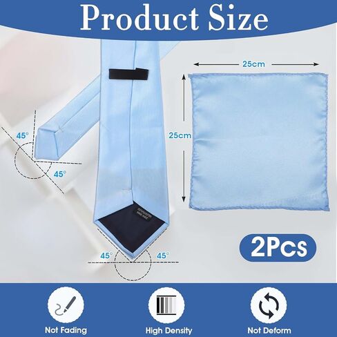 Men's Light Blue Tie and Pocket Square Set, Formal Polyester Silk Blend Necktie 58 Inches with Matching Handkerchief for Weddings and Business in Saudi Arabia