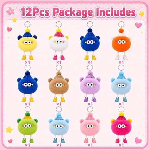 12Pcs Cute Plush Keychain Party Favors Fuzzy Monster Key Chains Birthday Gift for Kids 8-12 Monster Goodie Bags Stuffers Gifts Treasure Box Toys for Classroom Prizes in Saudi Arabia