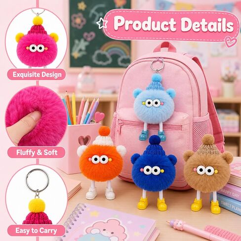 12Pcs Cute Plush Keychain Party Favors Fuzzy Monster Key Chains Birthday Gift for Kids 8-12 Monster Goodie Bags Stuffers Gifts Treasure Box Toys for Classroom Prizes in Saudi Arabia