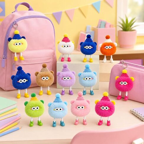 12Pcs Cute Plush Keychain Party Favors Fuzzy Monster Key Chains Birthday Gift for Kids 8-12 Monster Goodie Bags Stuffers Gifts Treasure Box Toys for Classroom Prizes in Saudi Arabia