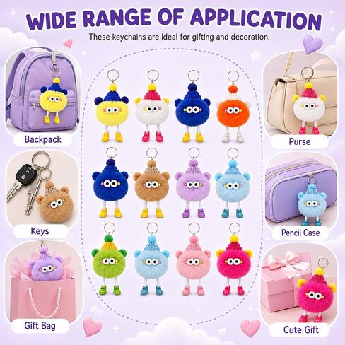 12Pcs Cute Plush Keychain Party Favors Fuzzy Monster Key Chains Birthday Gift for Kids 8-12 Monster Goodie Bags Stuffers Gifts Treasure Box Toys for Classroom Prizes in Saudi Arabia