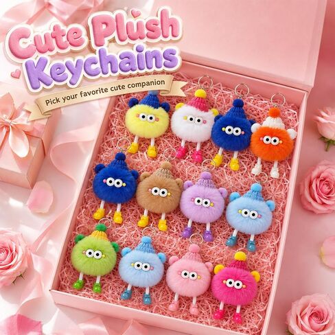 12Pcs Cute Plush Keychain Party Favors Fuzzy Monster Key Chains Birthday Gift for Kids 8-12 Monster Goodie Bags Stuffers Gifts Treasure Box Toys for Classroom Prizes in Saudi Arabia