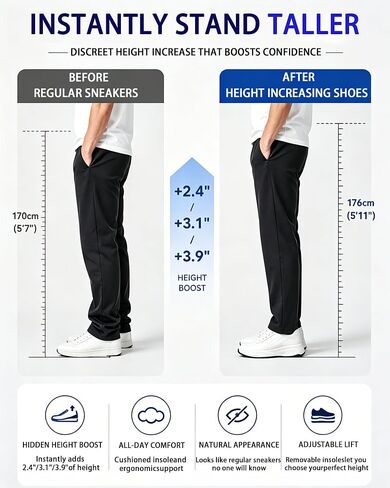 Height Increasing Shoes Hidden Lift Sneakers Men Women 2.4"-3.9" Height Boost Cushioned Casual Walking Shoes Lightweight in Kuwait
