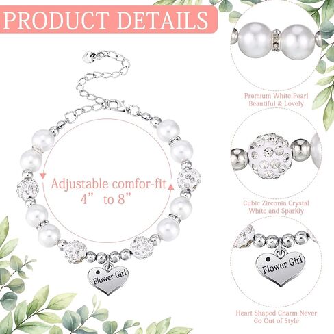 Yinkin 2 Sets Flower Girl Bracelet Wedding Set 2 Proposal Wristbands 2 Cards 2 Box with Raffia Heart Charm Wristbands Gift Thank You for Being My Flower Girl(White) in Kuwait