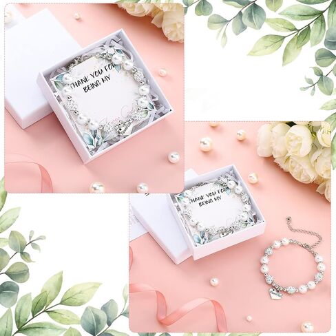 Yinkin 2 Sets Flower Girl Bracelet Wedding Set 2 Proposal Wristbands 2 Cards 2 Box with Raffia Heart Charm Wristbands Gift Thank You for Being My Flower Girl(White) in Kuwait