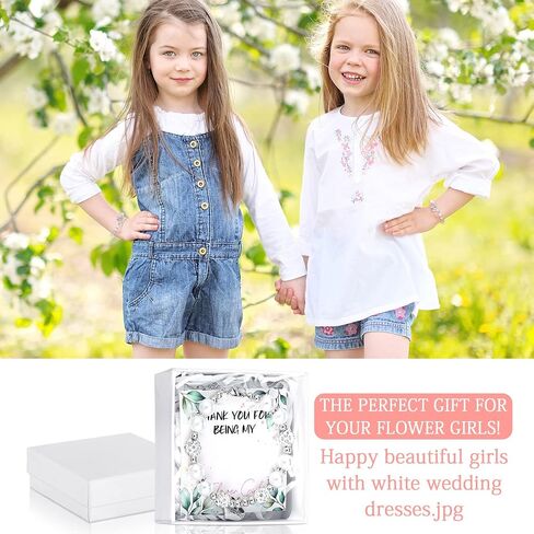 Yinkin 2 Sets Flower Girl Bracelet Wedding Set 2 Proposal Wristbands 2 Cards 2 Box with Raffia Heart Charm Wristbands Gift Thank You for Being My Flower Girl(White) in Kuwait