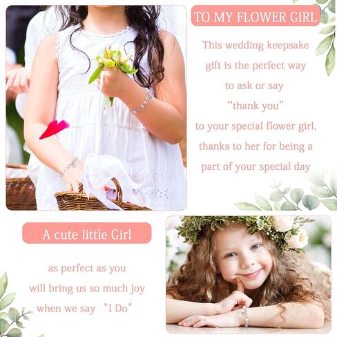 Yinkin 2 Sets Flower Girl Bracelet Wedding Set 2 Proposal Wristbands 2 Cards 2 Box with Raffia Heart Charm Wristbands Gift Thank You for Being My Flower Girl(White) in Kuwait