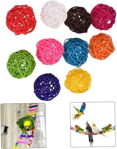 10PCS Multicolor Rattan Balls,Multifunction Wicker Ball,Crafts DIY Accessories Vase Fillers Ornaments,Birds Quaker Parrot Parakeet Chewing Pet Bite Ball for Budgies Hamsters Ball Orbs,Pet Supplies in Kuwait