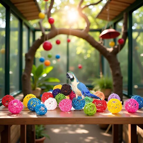 10PCS Multicolor Rattan Balls,Multifunction Wicker Ball,Crafts DIY Accessories Vase Fillers Ornaments,Birds Quaker Parrot Parakeet Chewing Pet Bite Ball for Budgies Hamsters Ball Orbs,Pet Supplies in Kuwait
