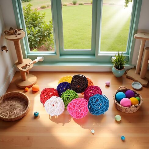 10PCS Multicolor Rattan Balls,Multifunction Wicker Ball,Crafts DIY Accessories Vase Fillers Ornaments,Birds Quaker Parrot Parakeet Chewing Pet Bite Ball for Budgies Hamsters Ball Orbs,Pet Supplies in Kuwait