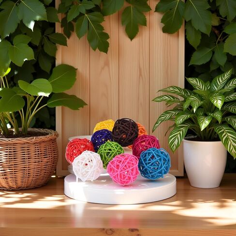 10PCS Multicolor Rattan Balls,Multifunction Wicker Ball,Crafts DIY Accessories Vase Fillers Ornaments,Birds Quaker Parrot Parakeet Chewing Pet Bite Ball for Budgies Hamsters Ball Orbs,Pet Supplies in Kuwait