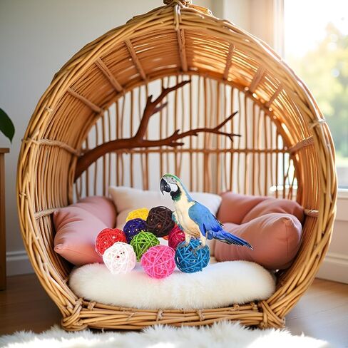 10PCS Multicolor Rattan Balls,Multifunction Wicker Ball,Crafts DIY Accessories Vase Fillers Ornaments,Birds Quaker Parrot Parakeet Chewing Pet Bite Ball for Budgies Hamsters Ball Orbs,Pet Supplies in Kuwait