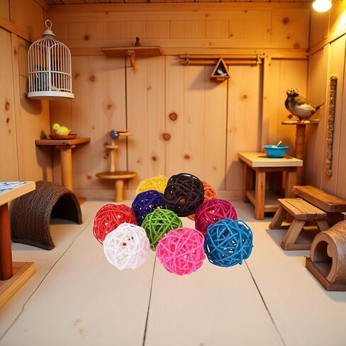 10PCS Multicolor Rattan Balls,Multifunction Wicker Ball,Crafts DIY Accessories Vase Fillers Ornaments,Birds Quaker Parrot Parakeet Chewing Pet Bite Ball for Budgies Hamsters Ball Orbs,Pet Supplies in Kuwait
