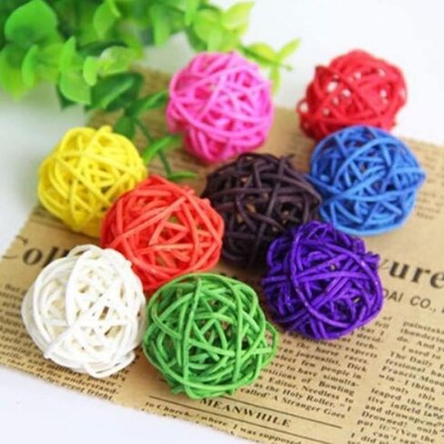 10PCS Multicolor Rattan Balls,Multifunction Wicker Ball,Crafts DIY Accessories Vase Fillers Ornaments,Birds Quaker Parrot Parakeet Chewing Pet Bite Ball for Budgies Hamsters Ball Orbs,Pet Supplies in Kuwait