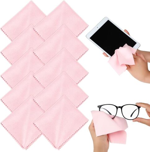 Molain 10 Pieces Microfiber Glasses Cleaning Cloths, Reusable Soft Lens Cleaning Cloth Pink Eyeglasses Cleaner Accessories for Camera Phone Screens 6 x 7 inch in Kuwait