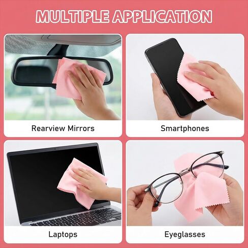 Molain 10 Pieces Microfiber Glasses Cleaning Cloths, Reusable Soft Lens Cleaning Cloth Pink Eyeglasses Cleaner Accessories for Camera Phone Screens 6 x 7 inch in Kuwait