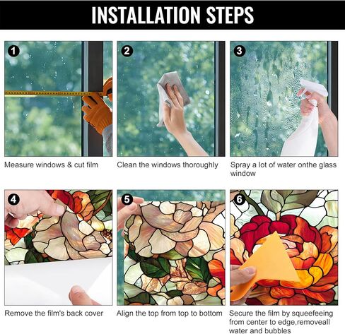 BVBOX Window Privacy Film 17.5" x 39.3", Stained Flowers Sun Blocking Stained Glass Window Film Sticker, Non Adhesive Decorative Glass Clings for Home Door Heat Control in Saudi Arabia