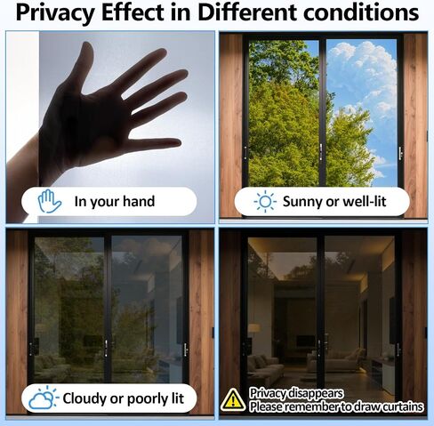 One-Way Window Privacy Film with 4 Tools,Static Cling, Easy to Install & Remove, Window Tint for Home, Heat Control, UV and Light Blocking, Privacy Protection-Black-Silver 17.5"x78.7" in Saudi Arabia