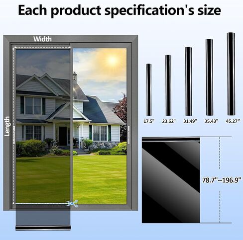 One-Way Window Privacy Film with 4 Tools,Static Cling, Easy to Install & Remove, Window Tint for Home, Heat Control, UV and Light Blocking, Privacy Protection-Black-Silver 17.5"x78.7" in Saudi Arabia
