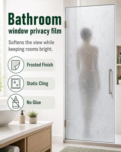 Static Cling Non-Adhesive Frosted Glass Window Film for Decorative Decals and Privacy Covering on Shower Doors and Bathroom Doors (Vine, 29.5" x 78.7") in Kuwait