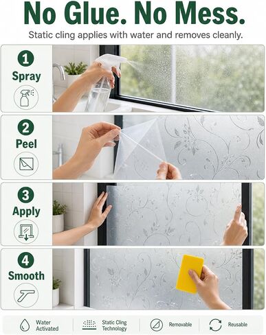 Static Cling Non-Adhesive Frosted Glass Window Film for Decorative Decals and Privacy Covering on Shower Doors and Bathroom Doors (Vine, 29.5" x 78.7") in Kuwait