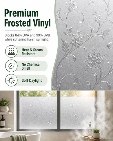 Static Cling Non-Adhesive Frosted Glass Window Film for Decorative Decals and Privacy Covering on Shower Doors and Bathroom Doors (Vine, 29.5" x 78.7") in Kuwait