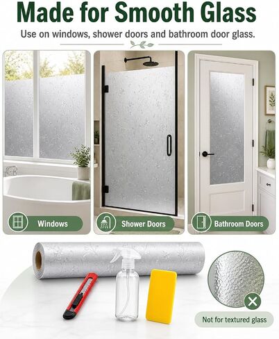 Static Cling Non-Adhesive Frosted Glass Window Film for Decorative Decals and Privacy Covering on Shower Doors and Bathroom Doors (Vine, 29.5" x 78.7") in Kuwait
