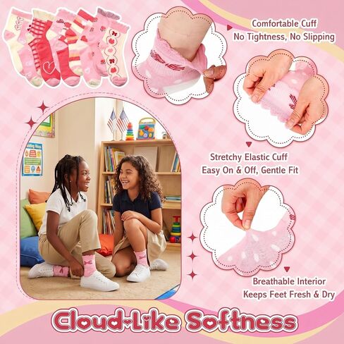 50 Pairs of Girls Crew Socks Bulk, Cute Pink Ruffle Crew School Socks for Kids Girls 6-8 Years Everyday Wear in Kuwait