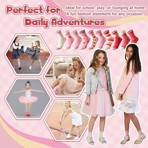 50 Pairs of Girls Crew Socks Bulk, Cute Pink Ruffle Crew School Socks for Kids Girls 6-8 Years Everyday Wear in Kuwait