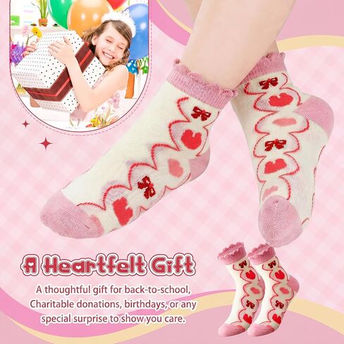 50 Pairs of Girls Crew Socks Bulk, Cute Pink Ruffle Crew School Socks for Kids Girls 6-8 Years Everyday Wear in Kuwait