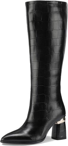 Patent Boots for Women Black 3 Inch High Heel Chunky Block Knee High Long Tall Comfort Dressy Boot in Kuwait