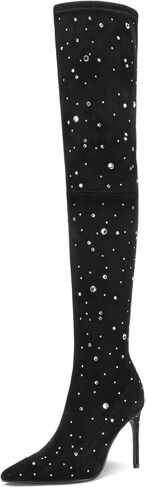 Patent Boots for Women Black 3 Inch High Heel Chunky Block Knee High Long Tall Comfort Dressy Boot in Saudi Arabia