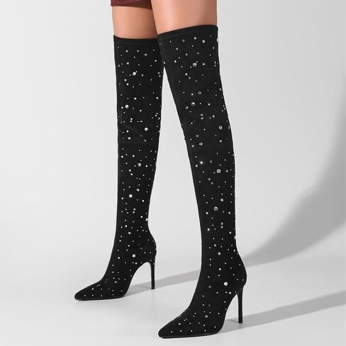 Patent Boots for Women Black 3 Inch High Heel Chunky Block Knee High Long Tall Comfort Dressy Boot in Saudi Arabia